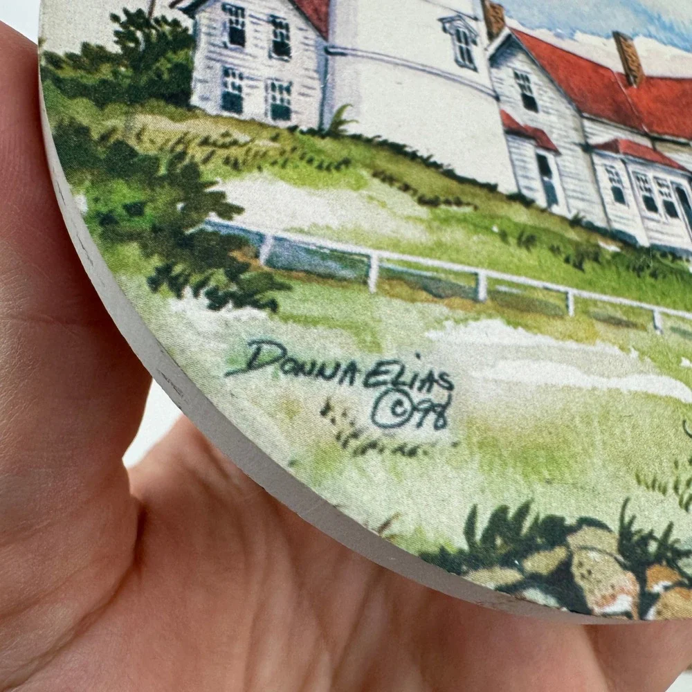 Donna Elias Art Nauset Beach Nobska Light House Round Coaster Stone Beach Theme